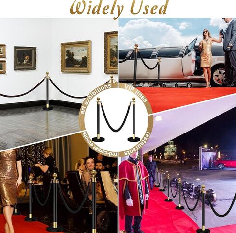 4 قطع من أعمدة الدعامات الذهبية السوداء مع 3 قطع حبل مخملي أحمر بطول 5 أقدام، مجموعة دعامات حبل مخملية حمراء حواجز التحكم في الحشود، دعامات وحبال مخملية، أعمدة السجادة الحمراء لمستلزمات الحفلات in Kuwait