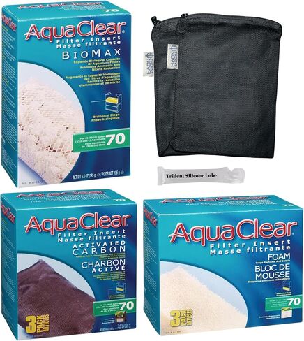 Fluval AquaClear 70 HOB Maintenance & Replacement Filter Media Kit, Including Trident Nova Mesh Bags (Fluval AquaClear Activated Carbon 3-Pack, Filter Foam Sponge 3-Pack, BioMax Media) in Saudi Arabia
