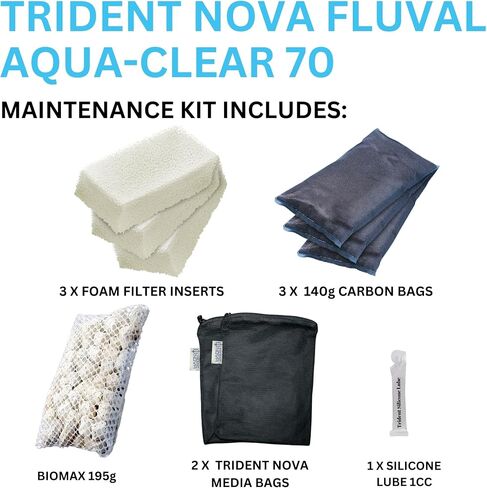 Fluval AquaClear 70 HOB Maintenance & Replacement Filter Media Kit, Including Trident Nova Mesh Bags (Fluval AquaClear Activated Carbon 3-Pack, Filter Foam Sponge 3-Pack, BioMax Media) in Saudi Arabia