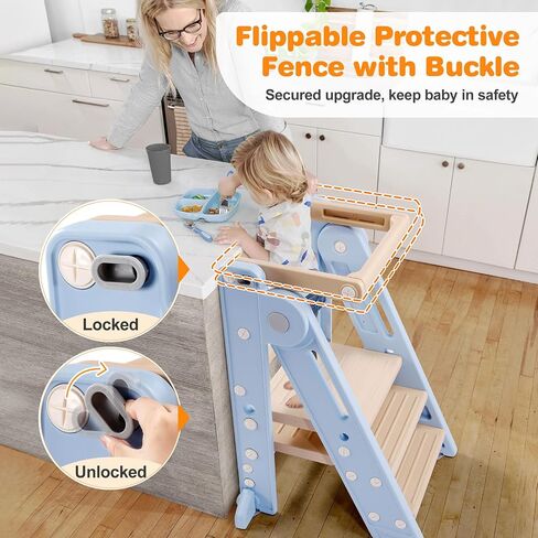 Gimars Foldable Toddler Step Stool for Learning & Cooking, Adjustable 2 Steps to 3 Steps Montessori Toddler Tower for Ages 2-6, Plastic Step Stool for Kitchen & Bathroom Sink,Easy to Clean,Grey in Saudi Arabia