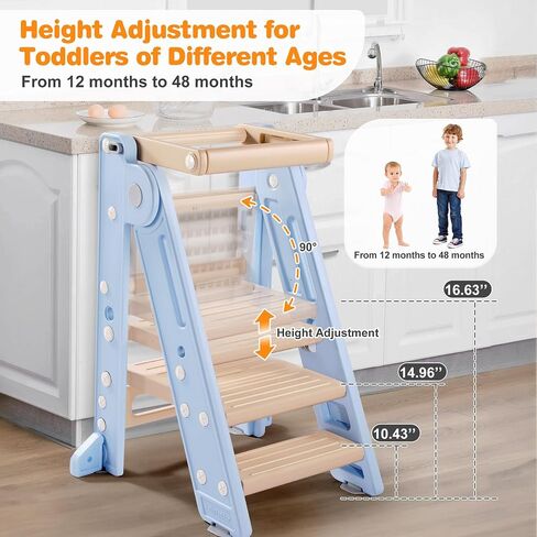 Gimars Foldable Toddler Step Stool for Learning & Cooking, Adjustable 2 Steps to 3 Steps Montessori Toddler Tower for Ages 2-6, Plastic Step Stool for Kitchen & Bathroom Sink,Easy to Clean,Grey in Saudi Arabia