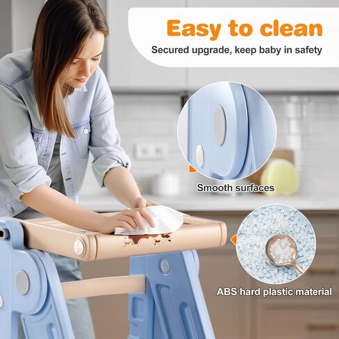 Gimars Foldable Toddler Step Stool for Learning & Cooking, Adjustable 2 Steps to 3 Steps Montessori Toddler Tower for Ages 2-6, Plastic Step Stool for Kitchen & Bathroom Sink,Easy to Clean,Grey in Saudi Arabia