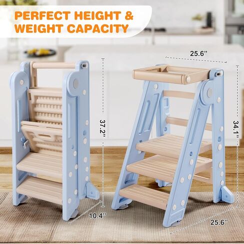 Gimars Foldable Toddler Step Stool for Learning & Cooking, Adjustable 2 Steps to 3 Steps Montessori Toddler Tower for Ages 2-6, Plastic Step Stool for Kitchen & Bathroom Sink,Easy to Clean,Grey in Saudi Arabia