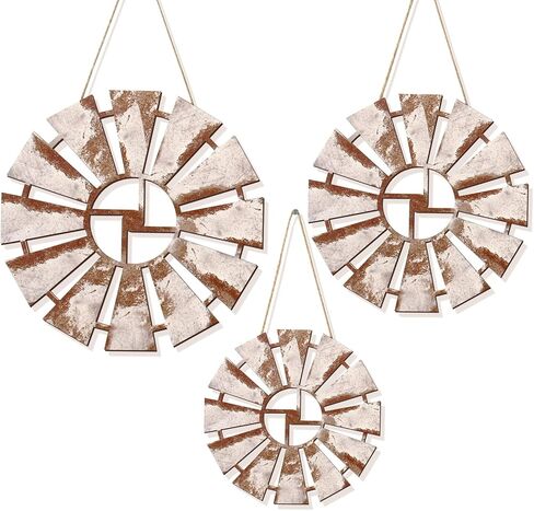 Zzbakress 3 Pcs Wood Windmill Wall Decor Farmhouse Decor for Barhroom Countryside Wooden Windmill Kitchen Wall Decor Vintage Wall Art Decor for Living Room Bedroom Patio Office Shop (Farmhouse, 3) in Kuwait