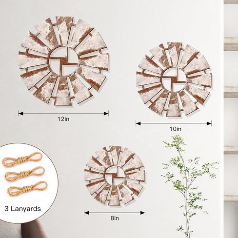 Zzbakress 3 Pcs Wood Windmill Wall Decor Farmhouse Decor for Barhroom Countryside Wooden Windmill Kitchen Wall Decor Vintage Wall Art Decor for Living Room Bedroom Patio Office Shop (Farmhouse, 3) in Kuwait