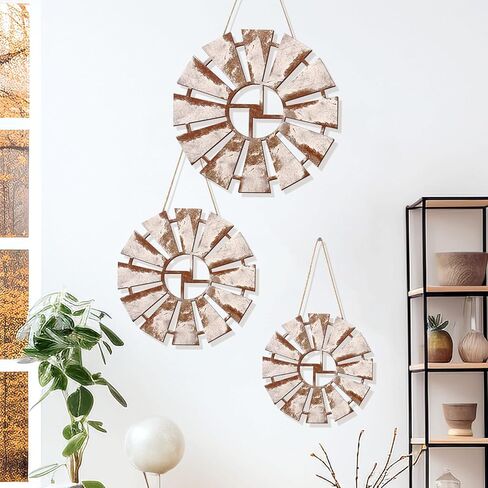 Zzbakress 3 Pcs Wood Windmill Wall Decor Farmhouse Decor for Barhroom Countryside Wooden Windmill Kitchen Wall Decor Vintage Wall Art Decor for Living Room Bedroom Patio Office Shop (Farmhouse, 3) in Kuwait