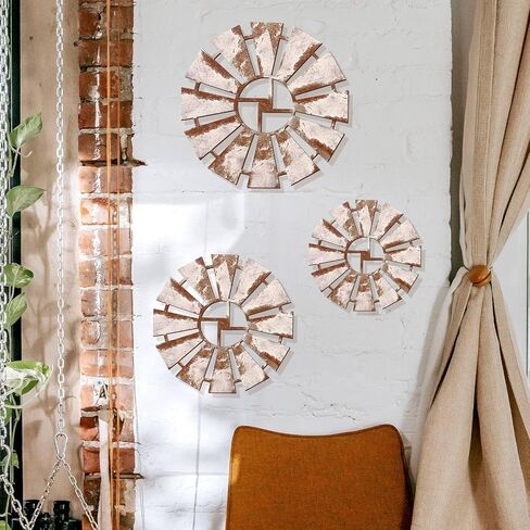 Zzbakress 3 Pcs Wood Windmill Wall Decor Farmhouse Decor for Barhroom Countryside Wooden Windmill Kitchen Wall Decor Vintage Wall Art Decor for Living Room Bedroom Patio Office Shop (Farmhouse, 3) in Kuwait