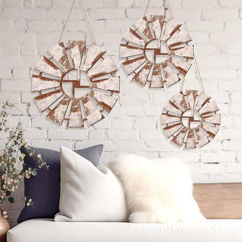 Zzbakress 3 Pcs Wood Windmill Wall Decor Farmhouse Decor for Barhroom Countryside Wooden Windmill Kitchen Wall Decor Vintage Wall Art Decor for Living Room Bedroom Patio Office Shop (Farmhouse, 3) in Kuwait