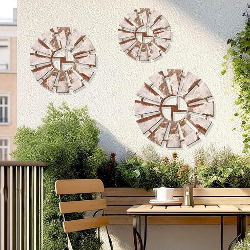 Zzbakress 3 Pcs Wood Windmill Wall Decor Farmhouse Decor for Barhroom Countryside Wooden Windmill Kitchen Wall Decor Vintage Wall Art Decor for Living Room Bedroom Patio Office Shop (Farmhouse, 3) in Kuwait