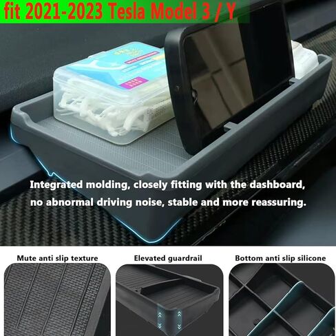YHCDSEA لـ Tesla Model 3 Model Y منظم وحدة التحكم المركزية خلف صندوق تخزين الشاشة ولوحة القيادة والصينية المخفية وحامل النظارات الشمسية والإكسسوارات الداخلية (أسود) in Kuwait