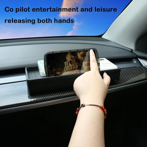 YHCDSEA لـ Tesla Model 3 Model Y منظم وحدة التحكم المركزية خلف صندوق تخزين الشاشة ولوحة القيادة والصينية المخفية وحامل النظارات الشمسية والإكسسوارات الداخلية (أسود) in Kuwait