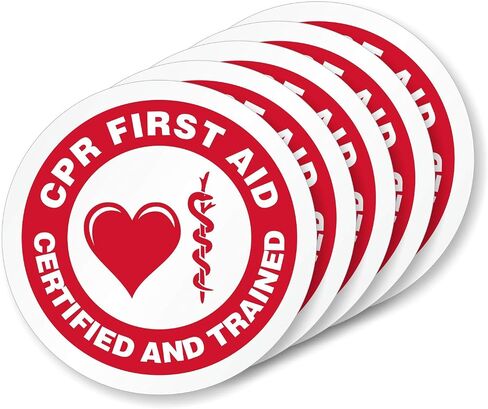 SmartSign "CPR First Aid Certified" Pack of 5 Hard Hat Labels | Retro-Reflective, 2" Circle in Saudi Arabia