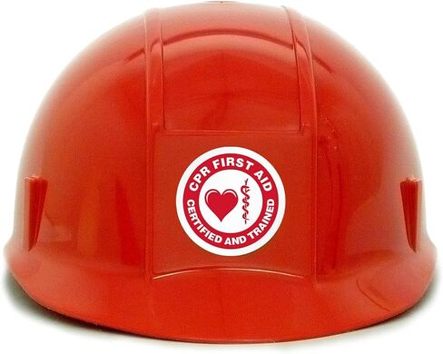 SmartSign "CPR First Aid Certified" Pack of 5 Hard Hat Labels | Retro-Reflective, 2" Circle in Saudi Arabia