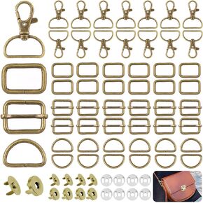 100Pcs Purse Hardware Buckles Crafting Set Includes Keychains with Swivel Clip Hook, Slide Buckles, D-Ring Metal Buckle, Button Clasps Closures for Sewing, DIY Craft, Handbag, Purses (Silver)