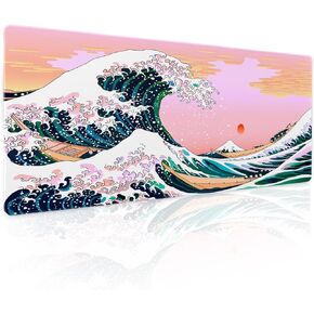 Black Japanese Aesthetic Gaming Mouse Pad XL Anime Wave Octopus Tentacle Extended Big Large Desk Mat Non-Slip Rubber Base Stitched Edge Long Keyboard Mousepad for PC Computer Laptop,31.5×11.8 in