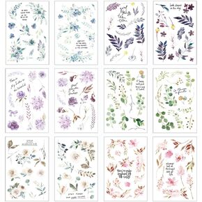 12 Sheets Rub on Transfers for Crafts Furniture Rub on Transfers Stickers Vintage Floral Rose Leaves Decal Stickers for Wood Glass Fabric DIY Scrapbooking Bullet Journal Album Decor