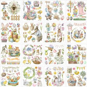Dispowreath 16 Sheets Spring Rub on Transfers for Crafts and Furniture Vintage Pink Floral Truck Gnome Stickers Rub on Decals Rub on Decals Wood Dairy Envelope Crafts, 5.9 x 5.9''