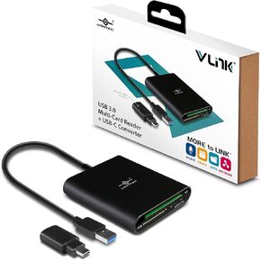 Vantec VLink USB 3.0 Super Speed Multi-Card Reader for Micro SD/SD/SDHC/SDXC/CF Cards Plus Latest USB-C Converter, Black (UGT-CR970-BK)