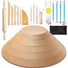 Sunnychicc 25 Pcs Pottery Molds Set Include 5 Ceramic Mold for Clay Round Ceramic Forming Mold 19 Pottery Clay Sculpting Tools 1 Wooden Rolling Pin Wooden Pottery Molds for Tool Ceramics Supplies in Saudi Arabia