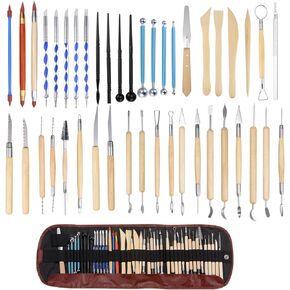 HARFINGTON 43pcs Pottery Tools Set Ceramic Clay Sculpting Trimming Kit, Modeling Carving Shaping Tool with Smooth Wooden Handles and Tool Bag, Suitable for Beginners and Professionals