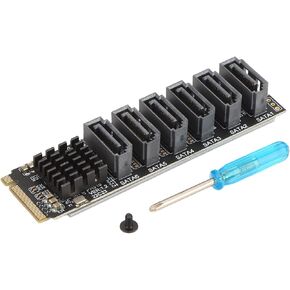 M.2 to SATA3.0 Adapter Card, 6 Port Expansion Card, Hard Drive Expansion ASM1166 M.2 M EKY PCIE3.0 to SATA Adaptor Card 6Gbps ph516 with Smart Indicator.