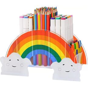 حامل أقلام أكريليك، حامل أقلام رصاص لطيف بألوان قوس قزح، حامل هاتف منظم مكتبي للوازم المكتبية وفرش المكياج وتنظيم الفصول الدراسية للنساء والأطفال