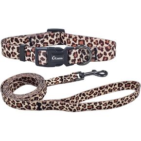 Dog Collar Leash Set, Camouflage Pattern, Polyester Material, Adjustable Collar and 5ft Matching Leash, for Small Dogs.(S, Purple Camo)