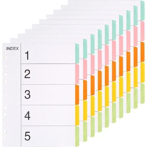 5-Tab A4 Binder Dividers-10 Sets,11-Hole Fits Most 2/3/4 Ring Binder,Writable Cardstock Folder Dividers 5 Colors Binder Dividers with Tabs