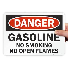 SmartSign - U9-1240-ND_7x10 "Danger - Gasoline, No Smoking No Open Flames" Label | 7" x 10" Laminated Vinyl Black/Red on White