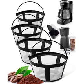Reusable Coffee Filters 4 Packs - 8-12 Cup Mr Coffee Filters Permanent Basket Coffee Filter Reusable for Mr. Coffee, Black & Decker Coffee Maker-with Handle, Safe& Easy to Clean