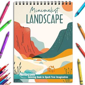 Netecom Minimalist Landscape Coloring Book for Adults, Spiral Bound Edition, Premium Cover, 30 Simplistic Designs Coloring Pages of Natural Minimalism Style for Stress Relief and Relaxation