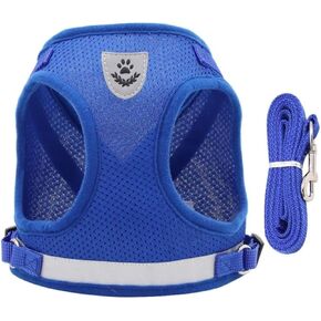 Blue Breathable Harness with Polyester Mesh, Reflective Striping and Double D-Ring Design for Dogs - Optimal and Safe Control During Night Walks - Adjustable for Dogs (Small)