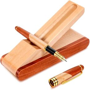 NC Wooden Fountain Pen Gift Set, with Business Fountain Pen, Pure Handmade Wooden Fountain Pen Display Box and Refill, Beautiful Natural Log Writing Fountain Pen.