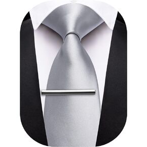 Barry.Wang Neckties for Man Solid Neckties Silk Woven Tie for Man Necktie Clips Formal Classic 3.34" Business Party