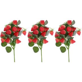 Veemoon 3pcs Simulated Strawberry Botanical Decor Wedding Decoration Artificial Strawberries Strawberry Bouquet Strawberry Flower Arrangement Plastic Strawberry Fruit Picks Party Props Red