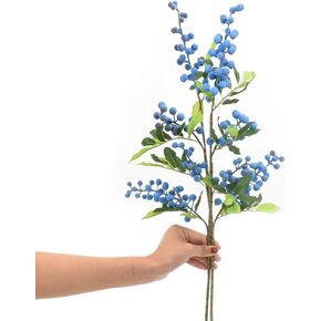HUIANER Artificial Berries, 27.5" Artificial Blueberry with Stems Lifelike Fruits Fake Blueberries Simulation Flowers for Wedding DIY Bridal Home Kitchen Party Decoration(2Pcs Blue)