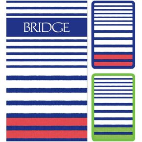 Caspari Breton Stripe Large Type Bridge Gift Sets - 2 Playing Card Decks & 2 Score Pads