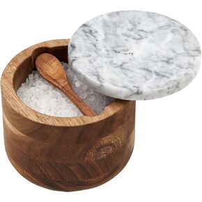 TFTP Salt Cellar with Lid - Elegant Salt Container and Pepper Holder - Stylish Salt Box with Spoon - Bath Salt Jar - Airtight Salt Holder for Kitchen and Dining - Seasoning Organizer (Gray)