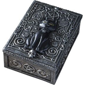 Pacific Giftware Fortune Telling Black Cat Reader Design Sculptural Tarot Box Jewelry Trinket Keepsake Fengshui Lucky Talisman Home Accent Decor 5.25" L