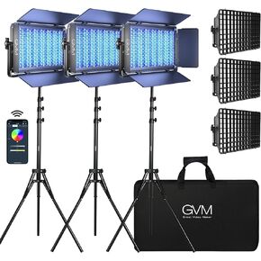 GVM 1500D RGB LED Video Light with Softbox, 75W Video Lighting Kit with Bluetooth Control, 3 Packs Led Panel Light for Photography, YouTube Studio, Broadcasting, 18 Kinds Lighting Scene