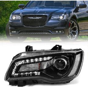 Halogen Headlights Compatible with Chrysler 300/300C 2015 2016 2017 2018 Headlamp Assembly with Black Bezel Replacement Left Driver + Right Passenger Side