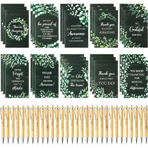 60P Christmas Employee Appreciation Gifts Notepads with Pen Motivation Positive Journal with Green Leaves Pattern Portability Pocket Notebook Teacher Employee Birthday Gift Office Present Supplies