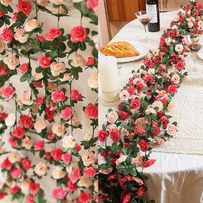 6 Pack White Flower Garland, White Rose Garland, 49.2FT Small Floral Garland Flower Wall Backdrop Arch Decor, Fake Roses Vine Hanging Artificial Flower for Wedding Anniversary Birthday Party