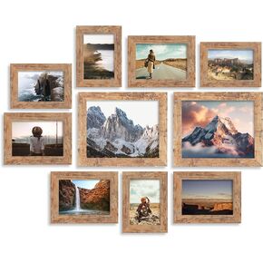 Picture Frames 10 Pack, Gallery Wall Collage frame with Two 8x10, Four 5x7, Four 4x6, Photo Frame set for Hanging or Tabletop Display, Real Glass, Distressed White