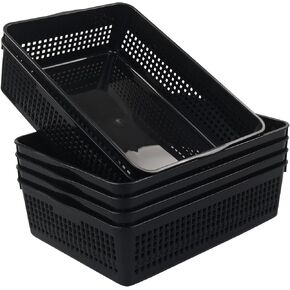 Asking 6-Pack Plastic Paper Storage Basket Tray, Black