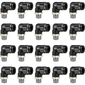 20 Pieces Male Elbow Push Connect Fitting Air Hose Fitting Air Line Fittings Pneumatic Fittings Quick Connect Air Fittings, 1/4" Tube OD x 1/4" NPT Thread (20pcs,1/4"OD) PL1/4-N02