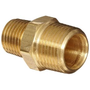 Anderson Metals - 56123-0604 Brass Pipe Fitting, Reducing Hex Nipple, 3/8" Male Pipe x 1/4" Male Pipe