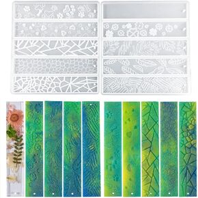 Szecl 10Pcs Resin Bookmark Mold Upgrade Rectangle Bookmark Silicone Mold with 10 Tassel Leaves Texture Flower Shaped Epoxy Resin Casting Mold DIY Book Accessory for Reading Lovers Jewelry Making Tool