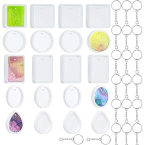 20Pcs Jewelry Pendant Resin Molds 5 Shape DIY Square, Tear Drop, Cabochon Gem Silicone Pendant Mold with Hole Necklace, Earring, Keychain Charm Epoxy Casting Mold Jewelry Making Tool