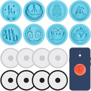 18 Pieces Halloween Phone Grip Mold, Lanstics Halloween Ghosts Monsters Pattern Cell Phone Grip Epoxy Resin Molds Silicone On Top Phone Holder Stand Molds for Halloween April Fools DIY Crafts